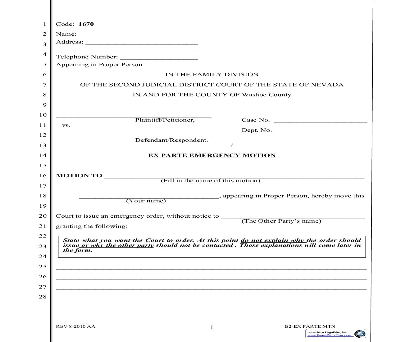 Ex Parte Emergency Motion {1670} | Pdf Fpdf Doc Docx | Nevada