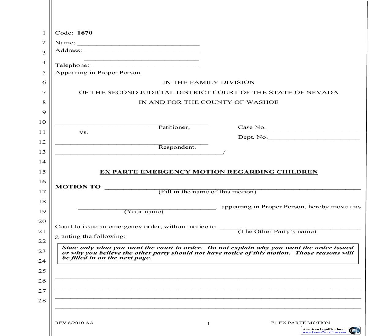 Ex Parte Emergency Motion Regarding Children {1670} | Pdf Fpdf Doc Docx | Nevada