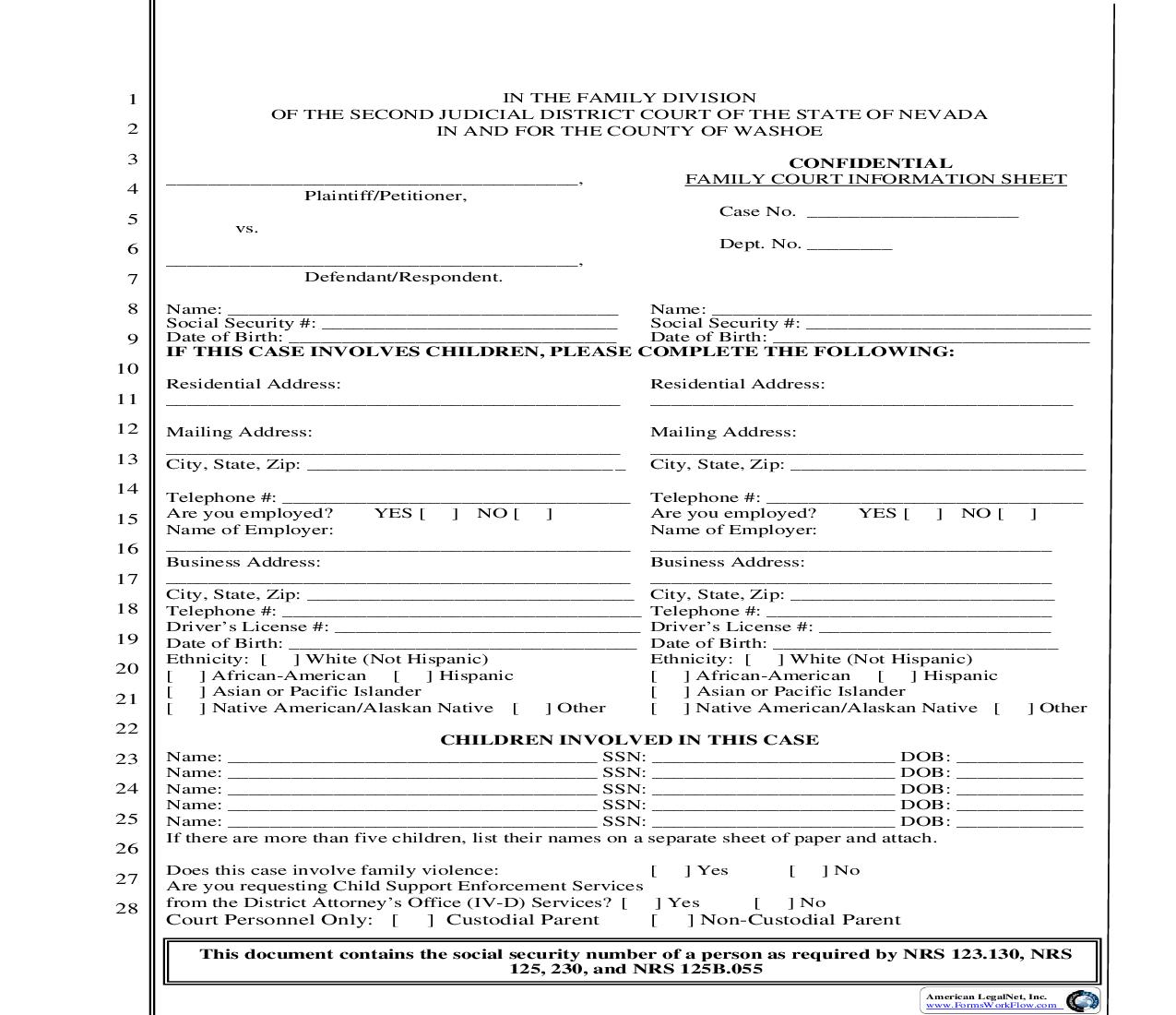 Family Court Information Sheet | Pdf Fpdf Doc Docx | Nevada