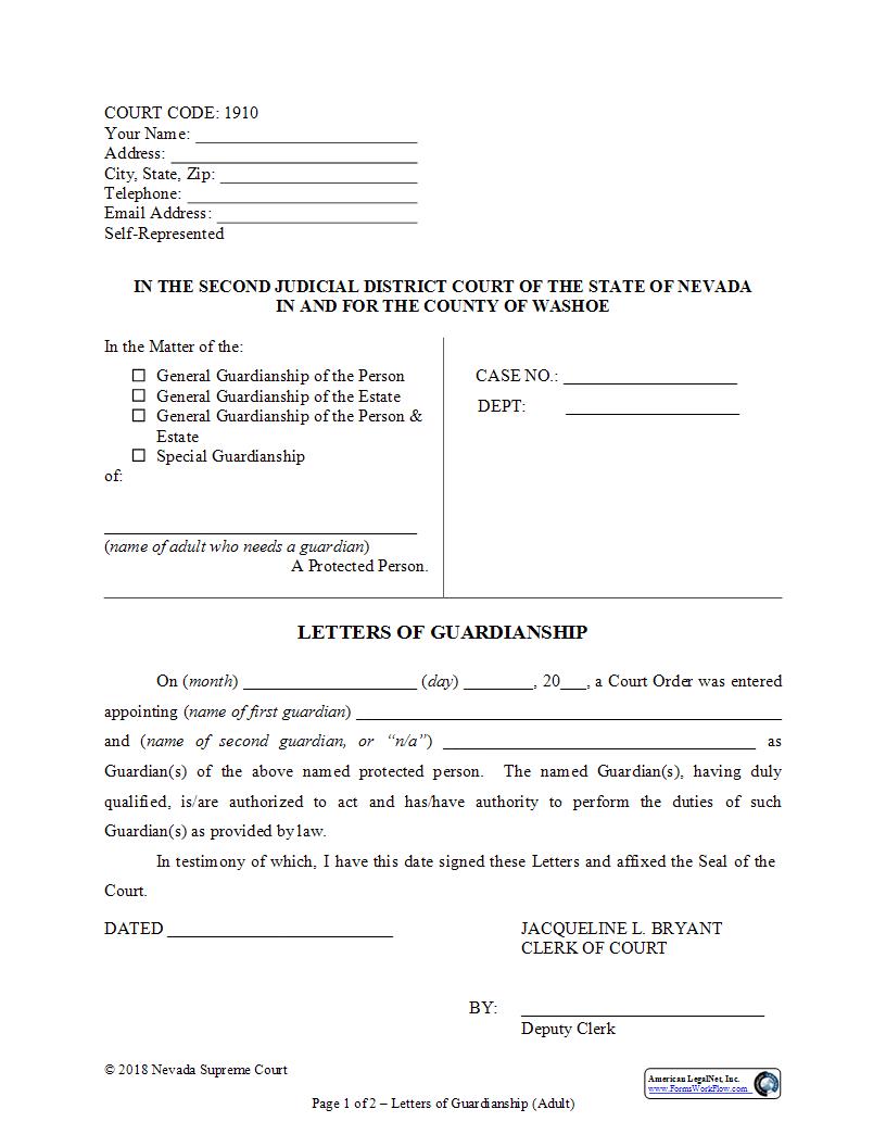 Letters Of Permanent Guardianship {1910} | Pdf Fpdf Docx | Nevada