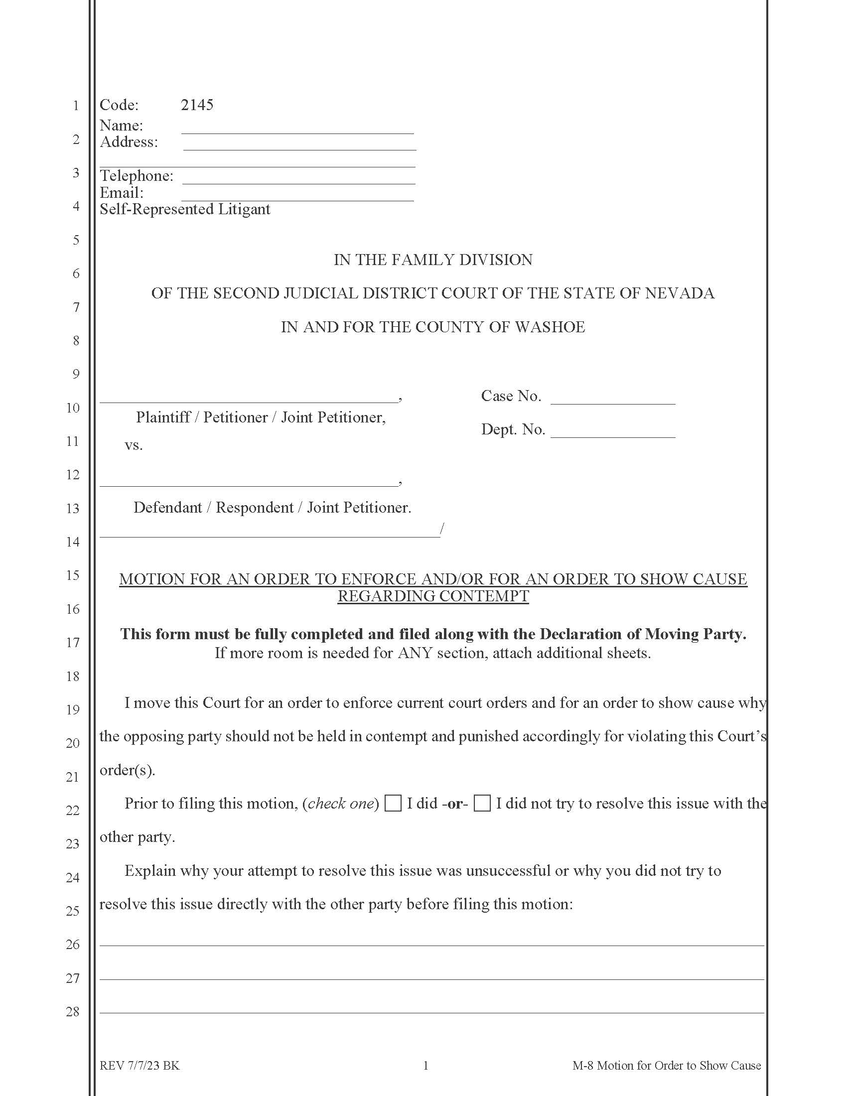Motion For An Order To Show Cause Regarding Contempt {2145} | Pdf Fpdf Docx | Nevada
