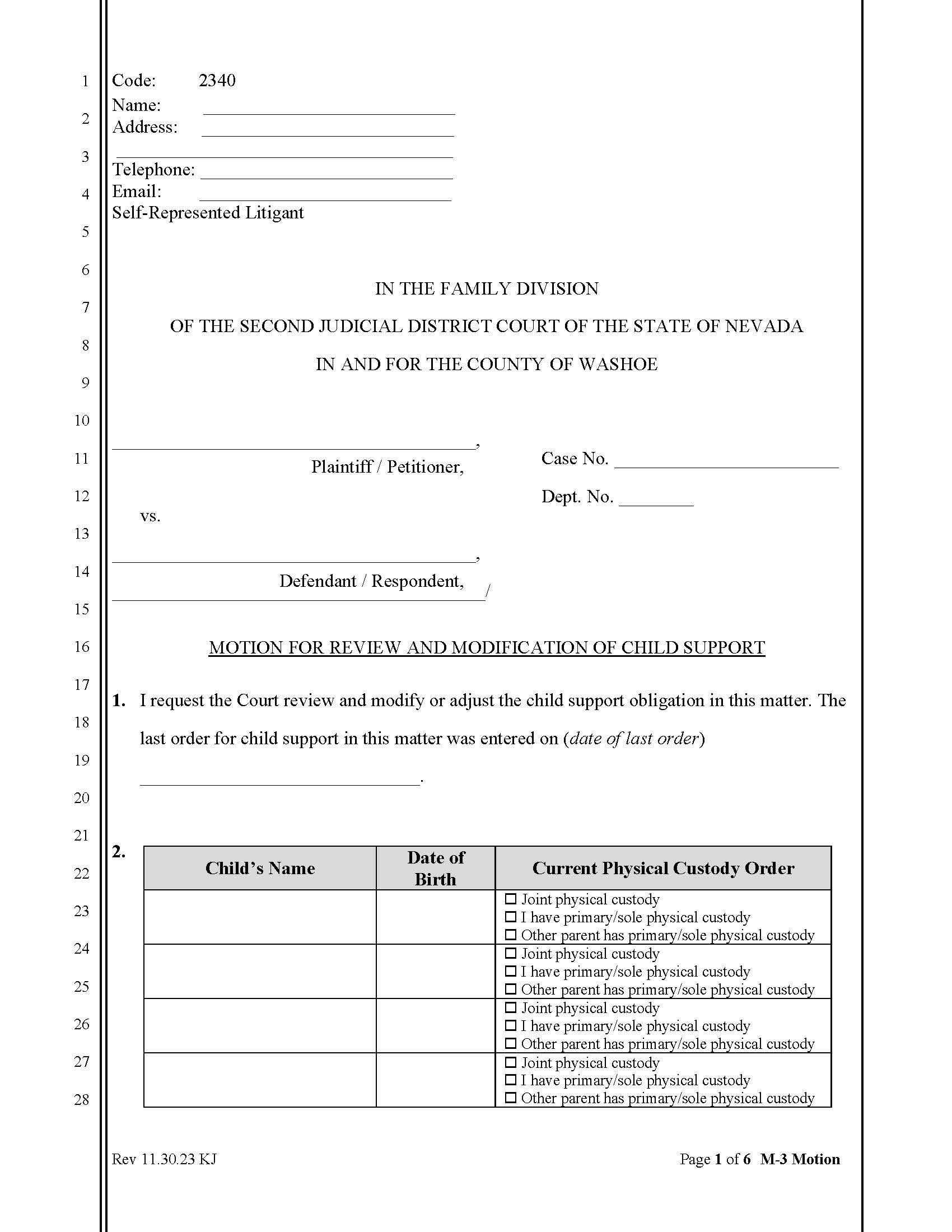 Motion For Review And Modification Of Child Support {2340} | Pdf Fpdf Docx | Nevada