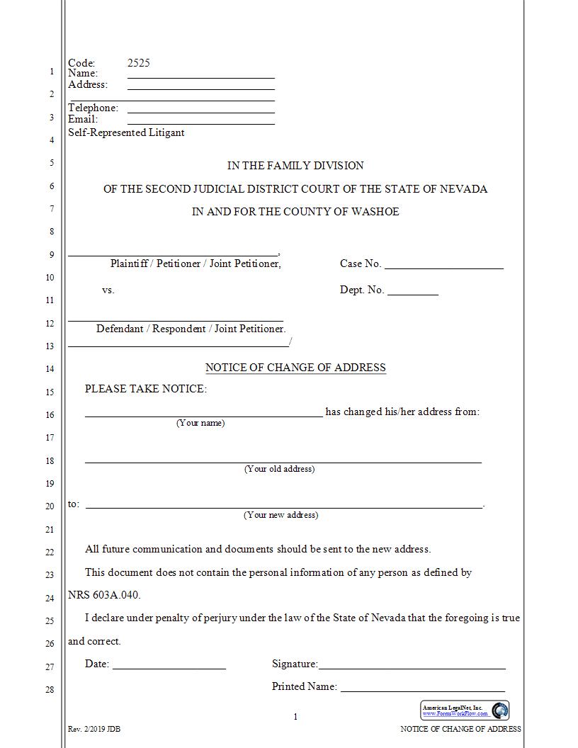 Notice Of Change Of Address {2525} | Pdf Fpdf Docx | Nevada