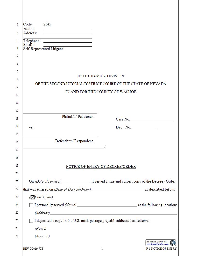 Notice Of Entry Of Order {2545} | Pdf Fpdf Docx | Nevada