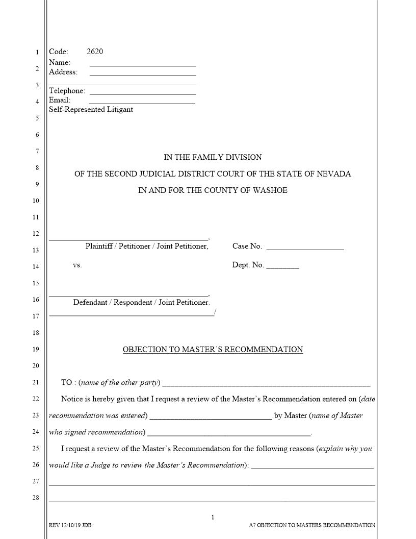 Objection To Masters Recommendation And Notice To Set {2620} | Pdf Fpdf Docx | Nevada