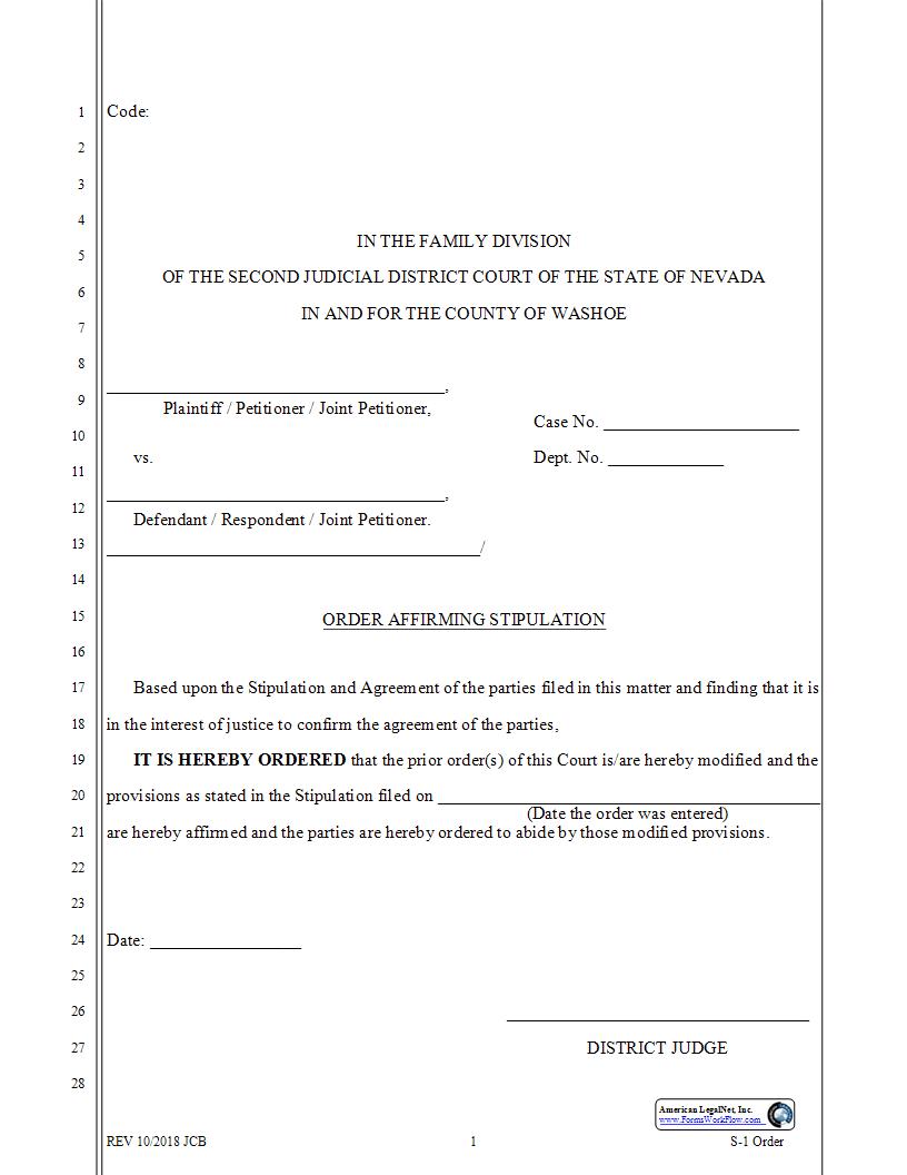 Order Affirming Stipulation {3370} | Pdf Fpdf Docx | Nevada