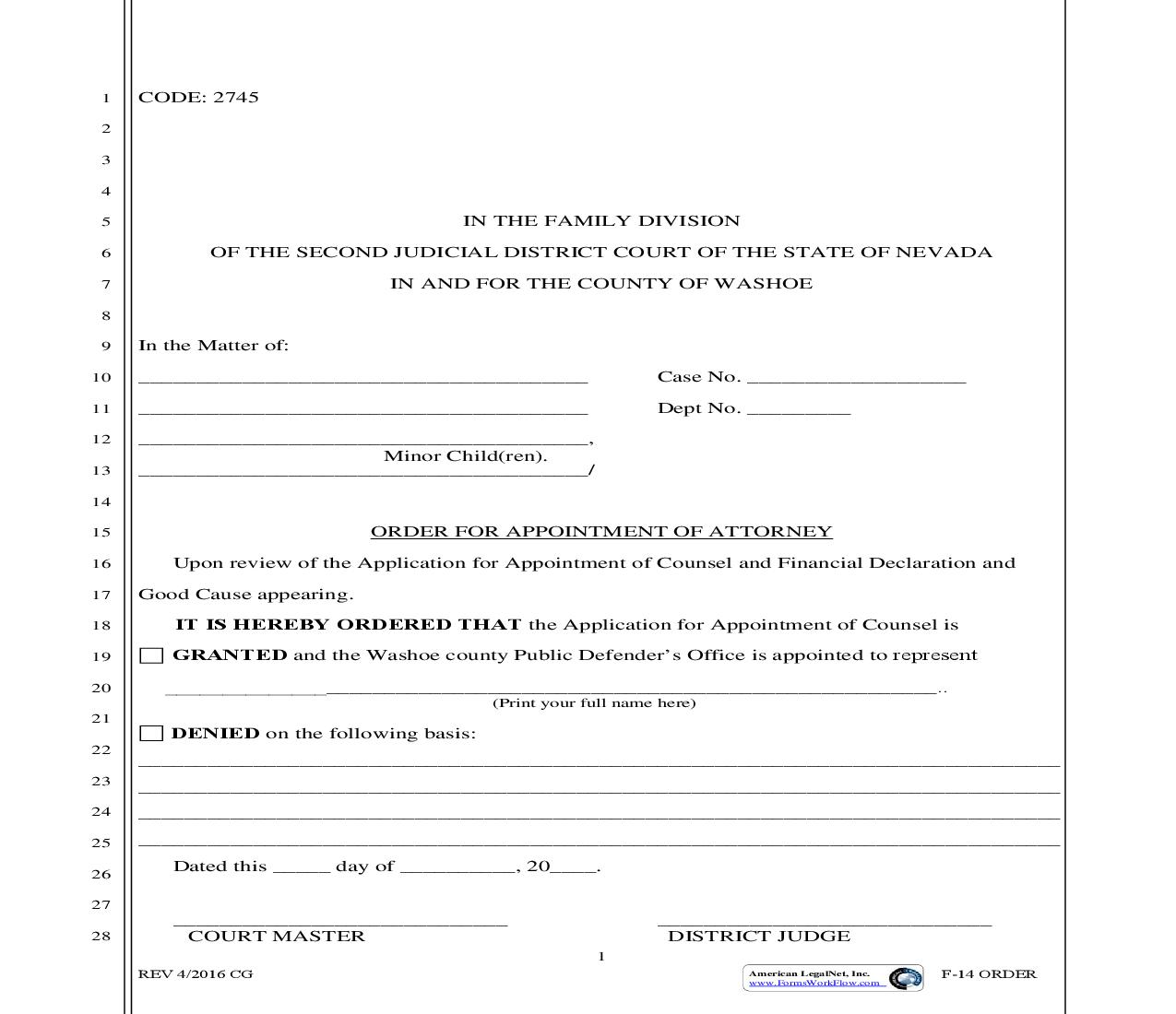 Order For Appointment Of Attorney | Pdf Fpdf Doc Docx | Nevada