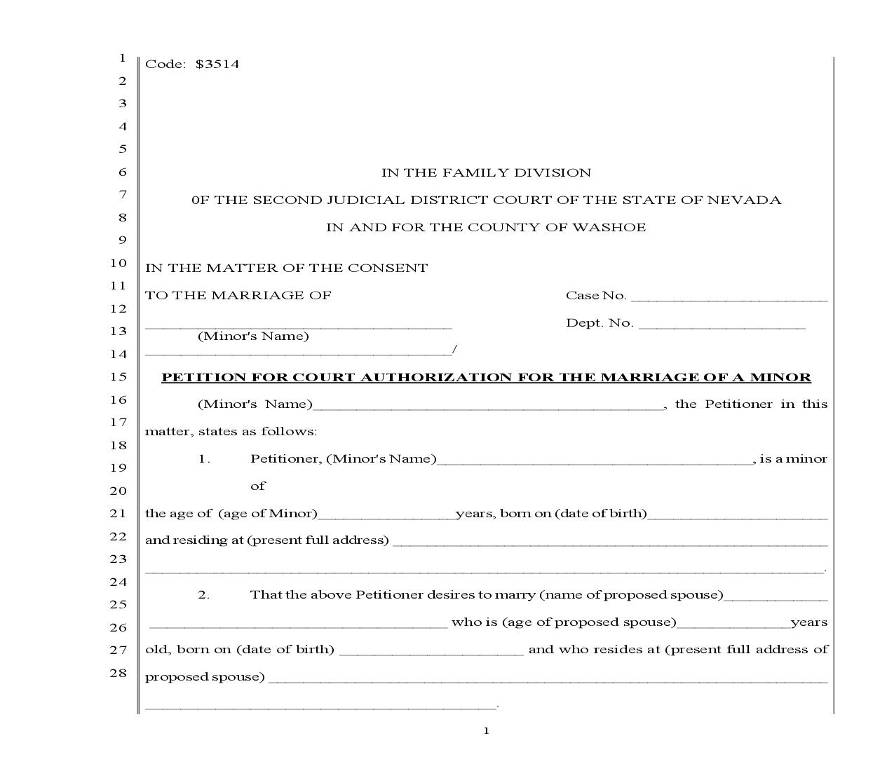 Petition For Court Authorization For Marriage Of Minor {3514} | Pdf Fpdf Doc Docx | Nevada