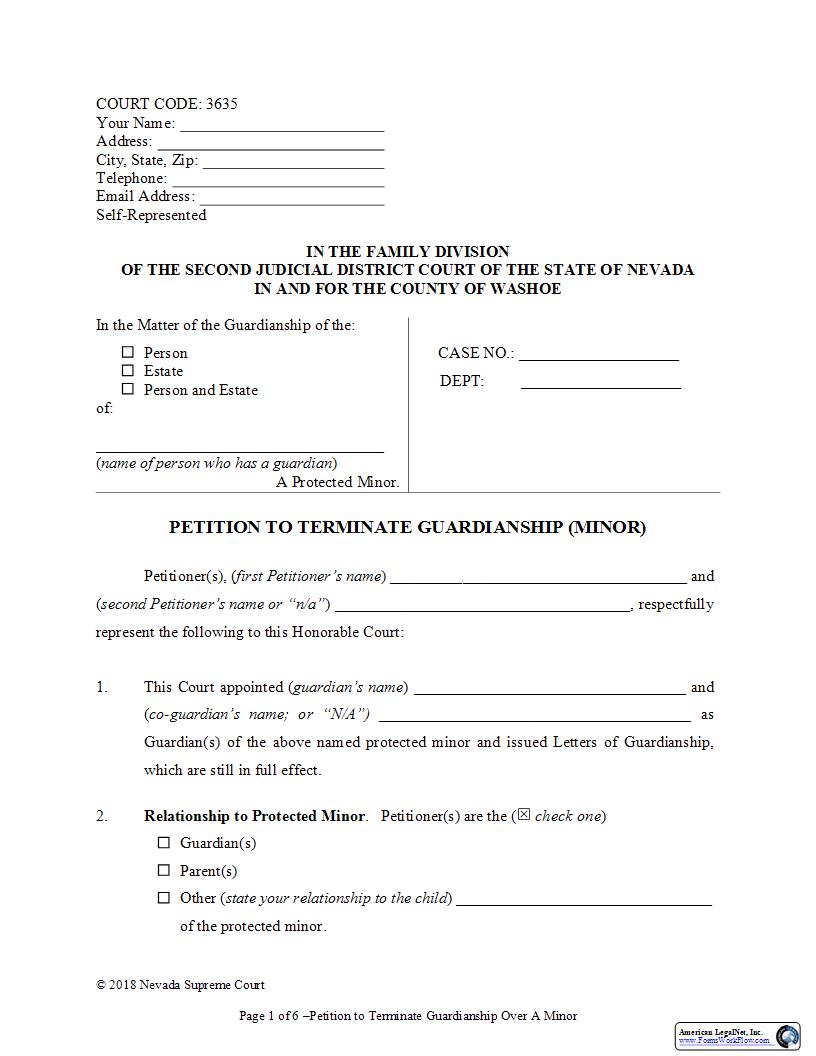 Petition For Termination Of Guardianship Of A Minor {3635} | Pdf Fpdf Docx | Nevada