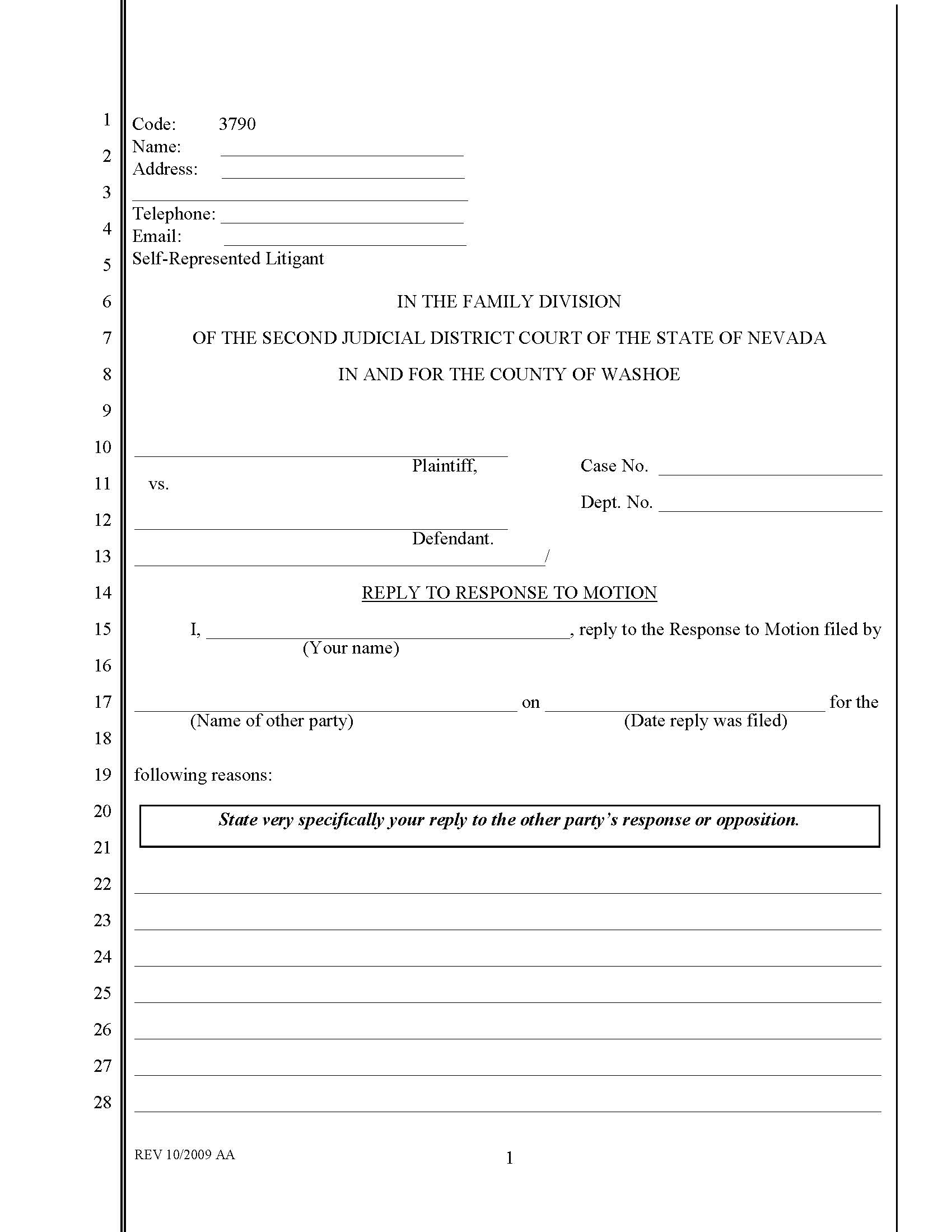 Reply To Response To Motion {3795} | Pdf Fpdf Docx | Nevada