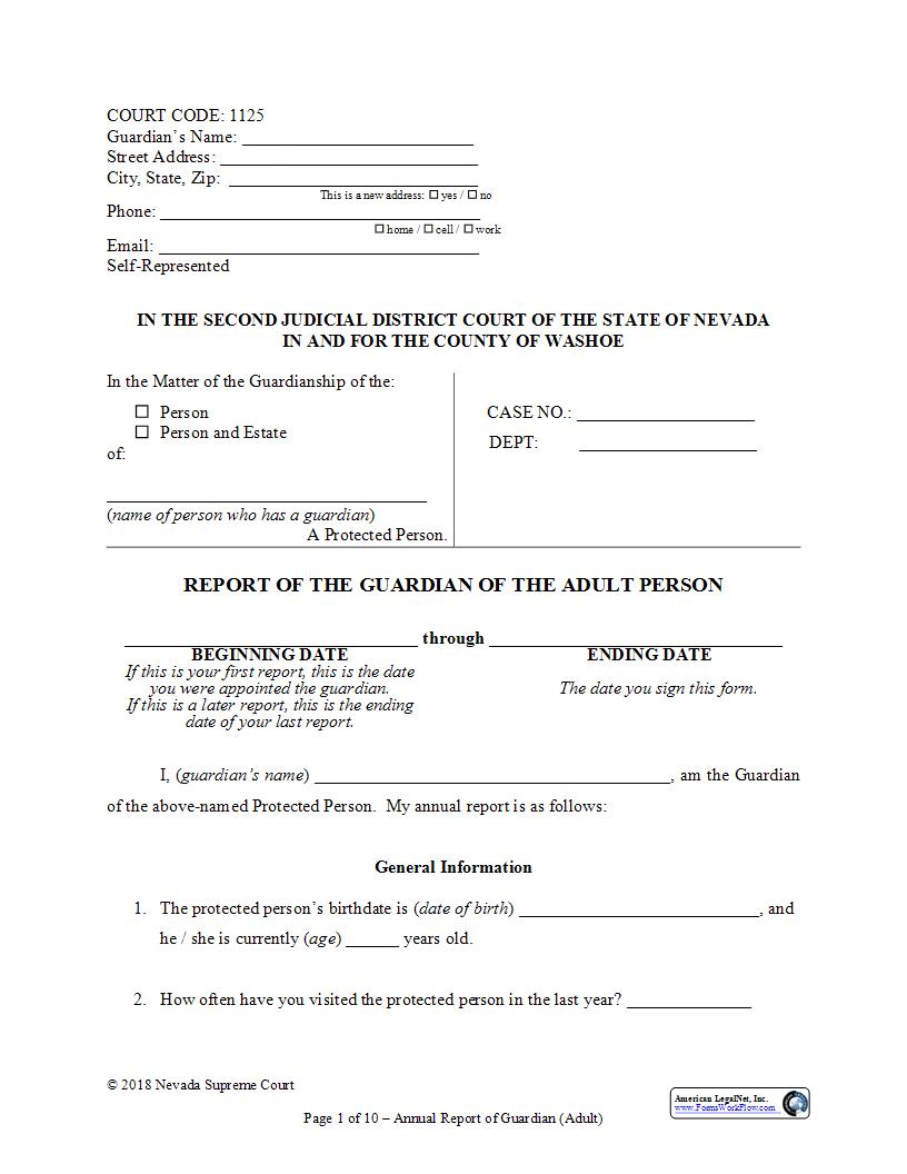 Report Of The Guardian Of The Adult Person {1125} | Pdf Fpdf Docx | Nevada