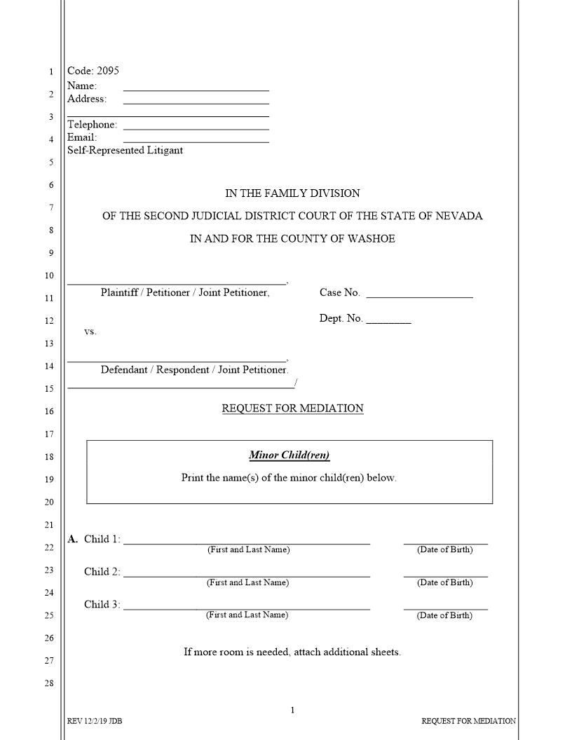 Request For Mediation {2095} | Pdf Fpdf Docx | Nevada
