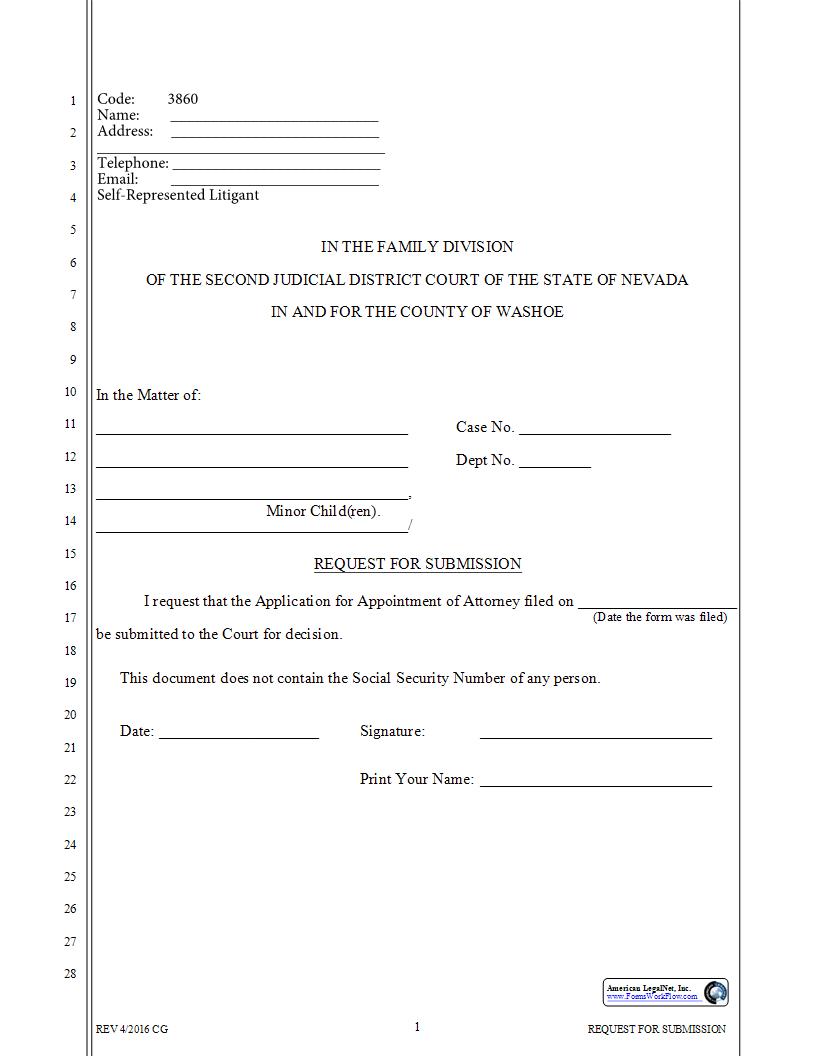 Request For Submission (Attorney Application)  {3860} | Pdf Fpdf Docx | Nevada