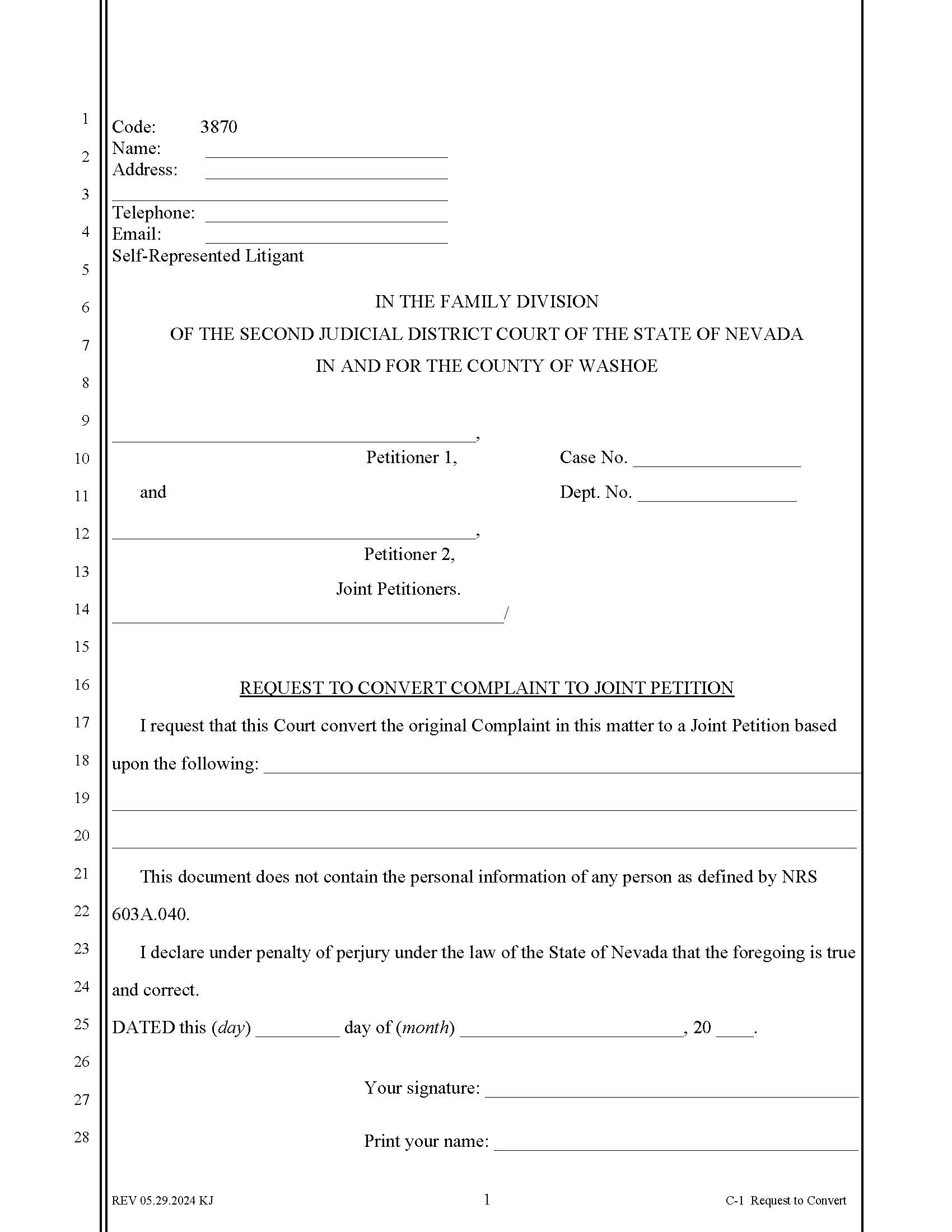 Request To Convert Complaint To Joint Petition | Pdf Fpdf Docx | Nevada