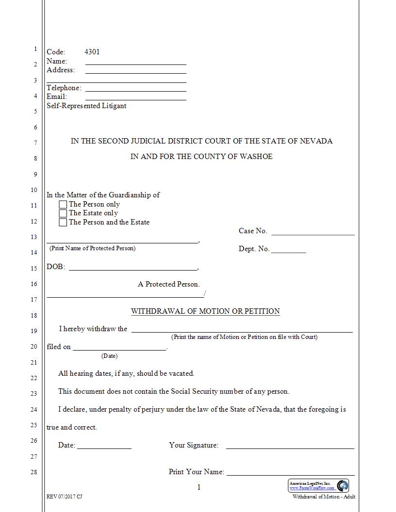 Withdrawal of Motion {4301} | Pdf Fpdf Docx | Nevada