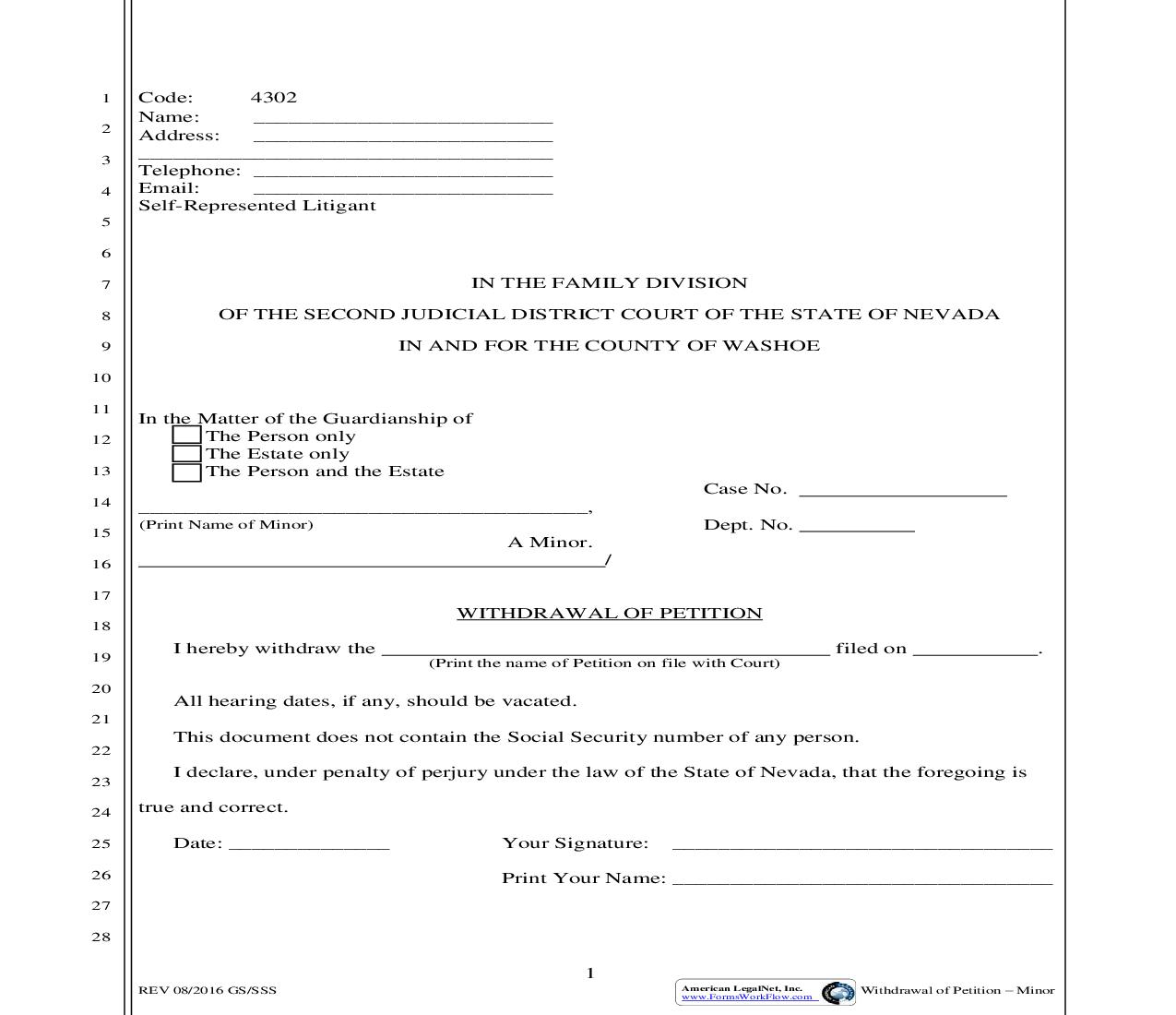 Withdrawal of Petition (Minor) {4302} | Pdf Fpdf Doc Docx | Nevada