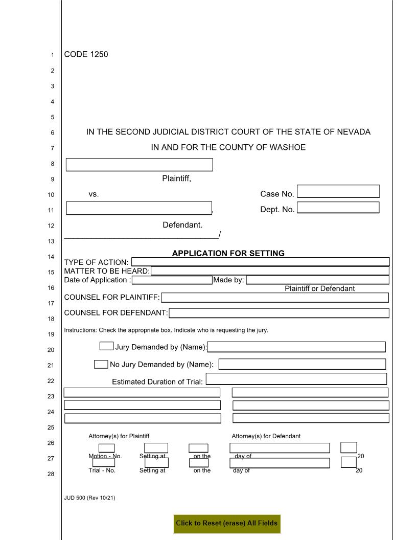 Application For Setting {1250} | Pdf Fpdf Doc Docx | Nevada