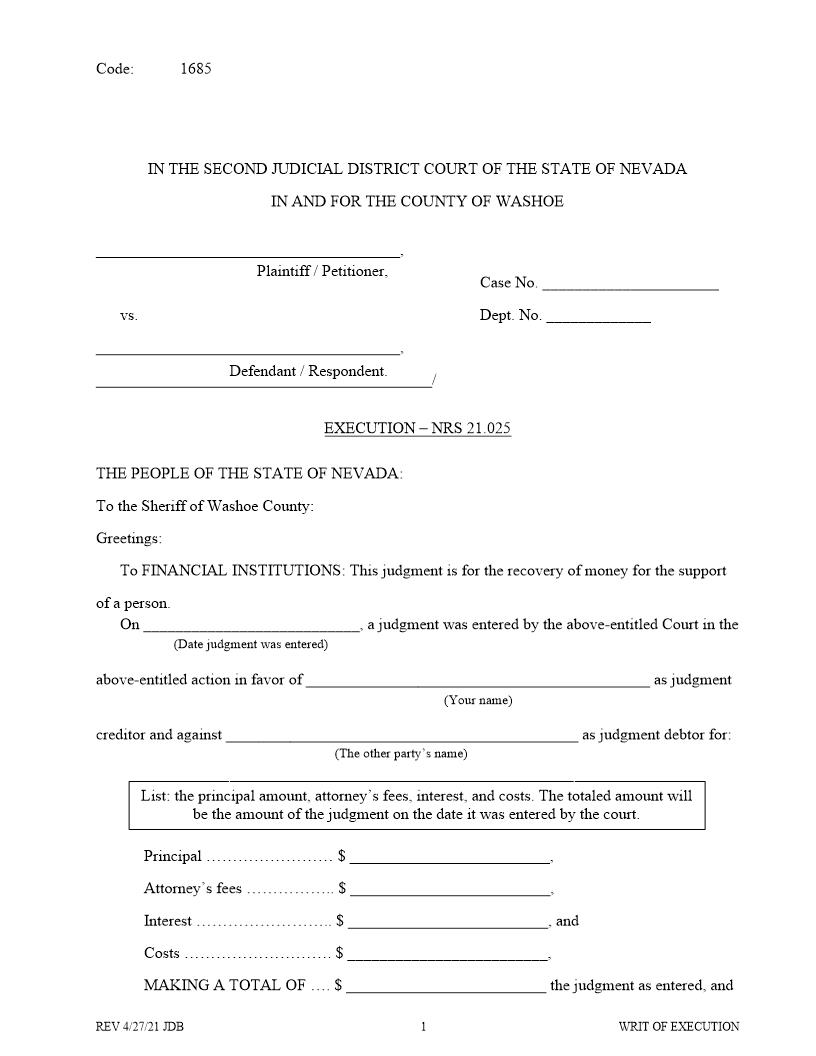Execution {1685} | Pdf Fpdf Doc Docx | Nevada
