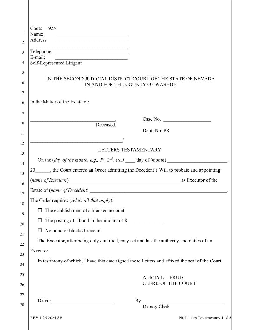 Letters Testamentary {1925} | Pdf Fpdf Doc Docx | Nevada