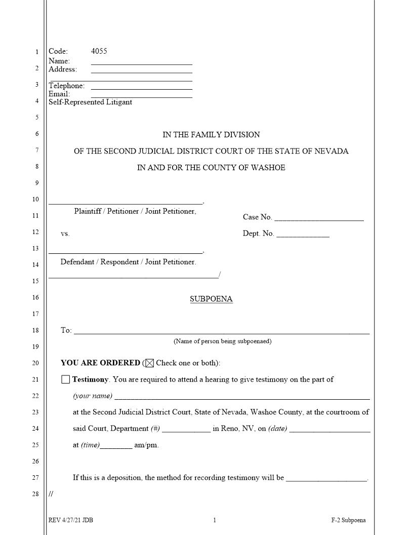Subpoena {4055} | Pdf Fpdf Docx | Nevada