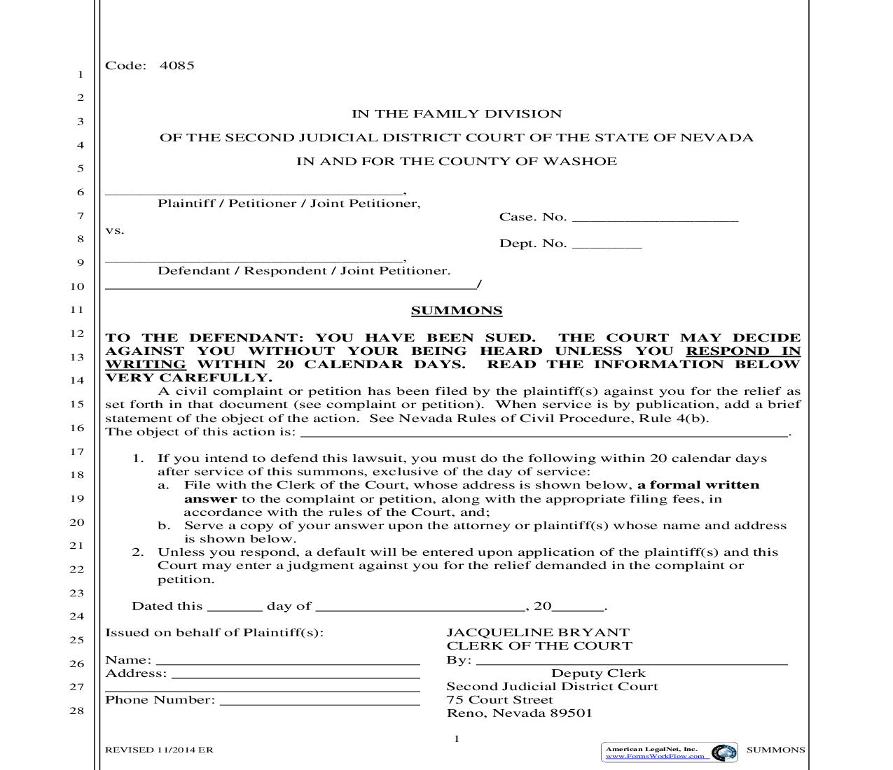 Summons {4085} | Pdf Fpdf Doc Docx | Nevada