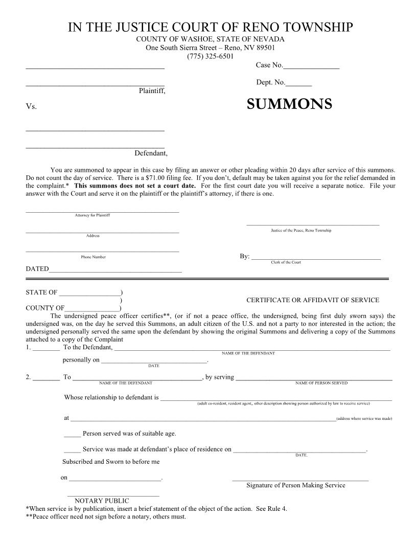 Summons | Pdf Fpdf Docx | Nevada