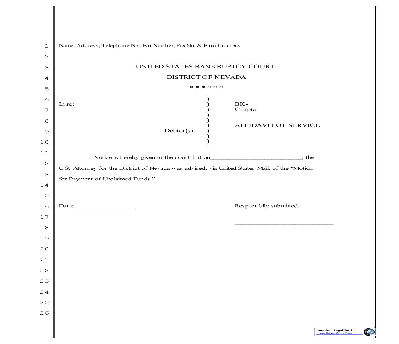 Affidavit Of Service (Payment Of Unclaimed Funds) | Pdf Fpdf Doc Docx | Nevada