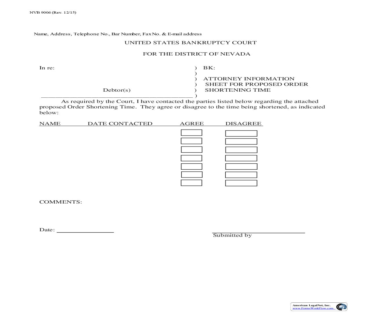 Attorney Information Sheet For Proposed Order Shortening Time | Pdf Fpdf Doc Docx | Nevada