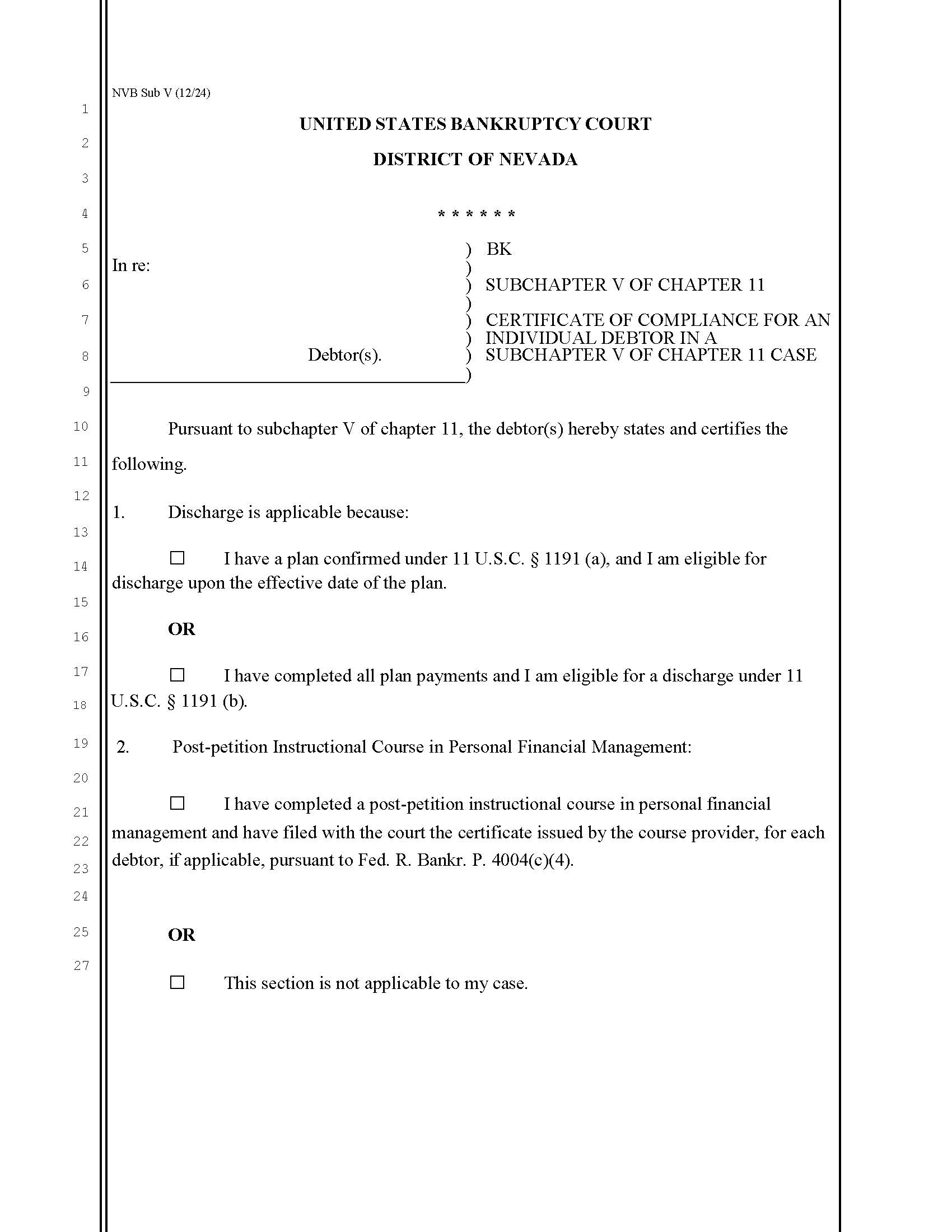 Certificate Of Compliance In a Subchapter V Of Chapter 11 Case | Pdf Fpdf Docx | Nevada