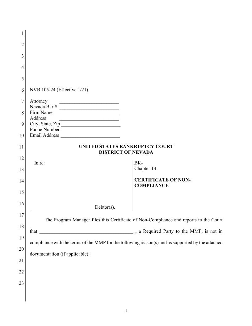 Certificate Of Non Compliance {NVB 105-24} | Pdf Fpdf Docx | Nevada