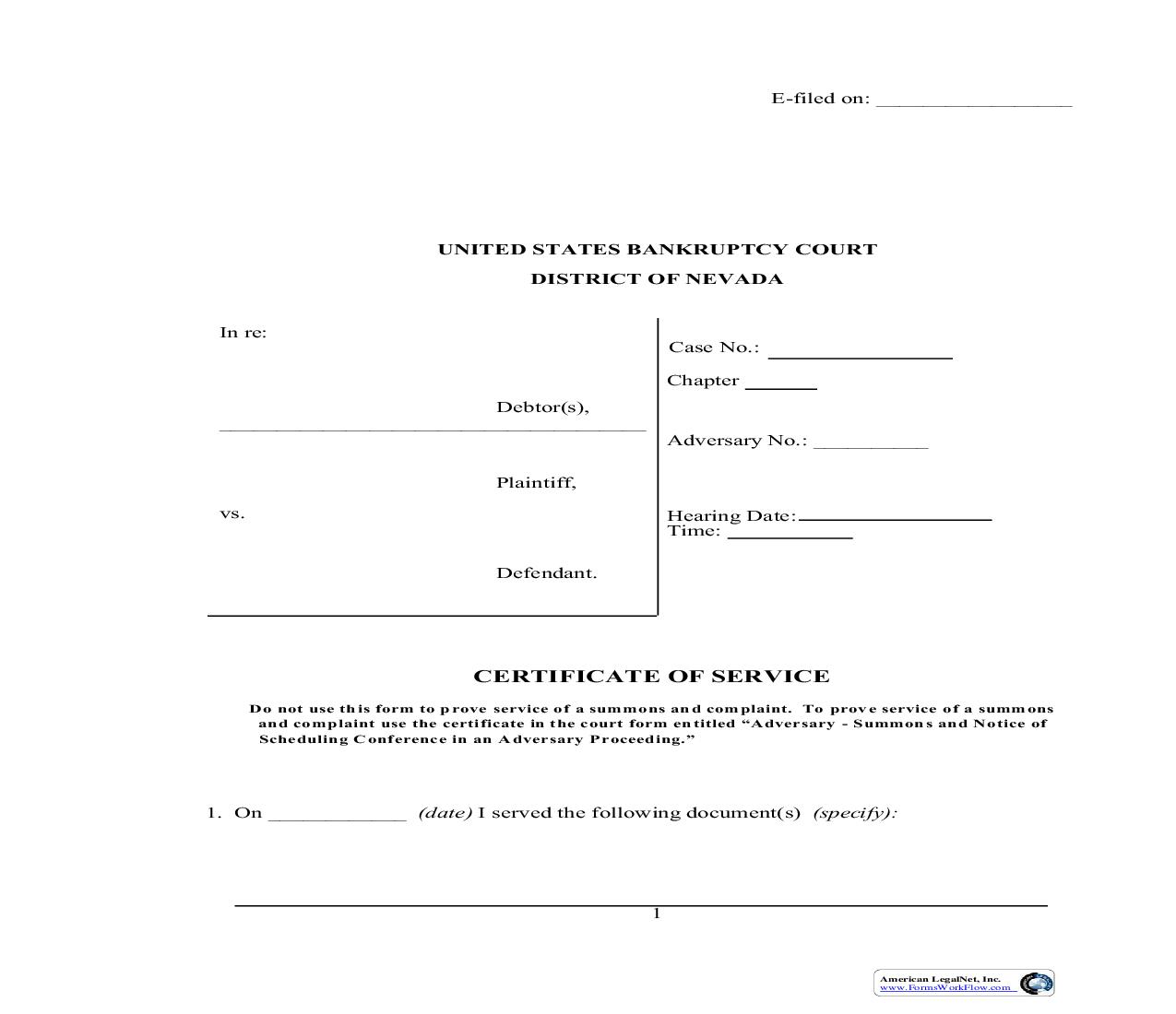 Certificate Of Service | Pdf Fpdf Doc Docx | Nevada