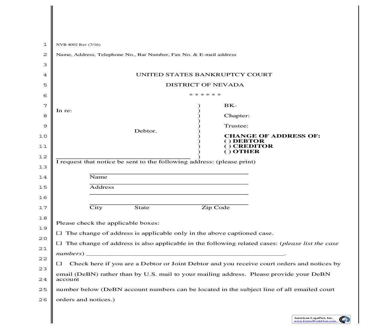 Change Of Address Of Debtor Or Creditor Or Other | Pdf Fpdf Doc Docx | Nevada