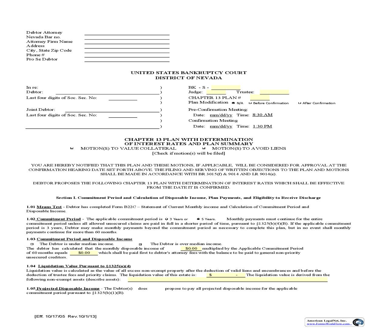 Chapter 13 Plan With Determination Of Interest Rates |  Docx | Nevada