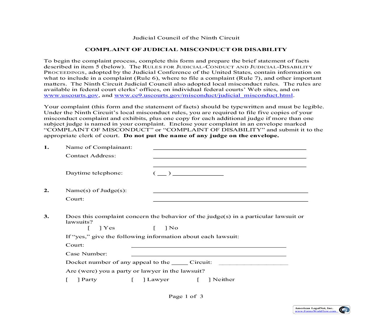 Complaint Of Judicial Misconduct And Disability | Pdf Fpdf Doc Docx | Nevada