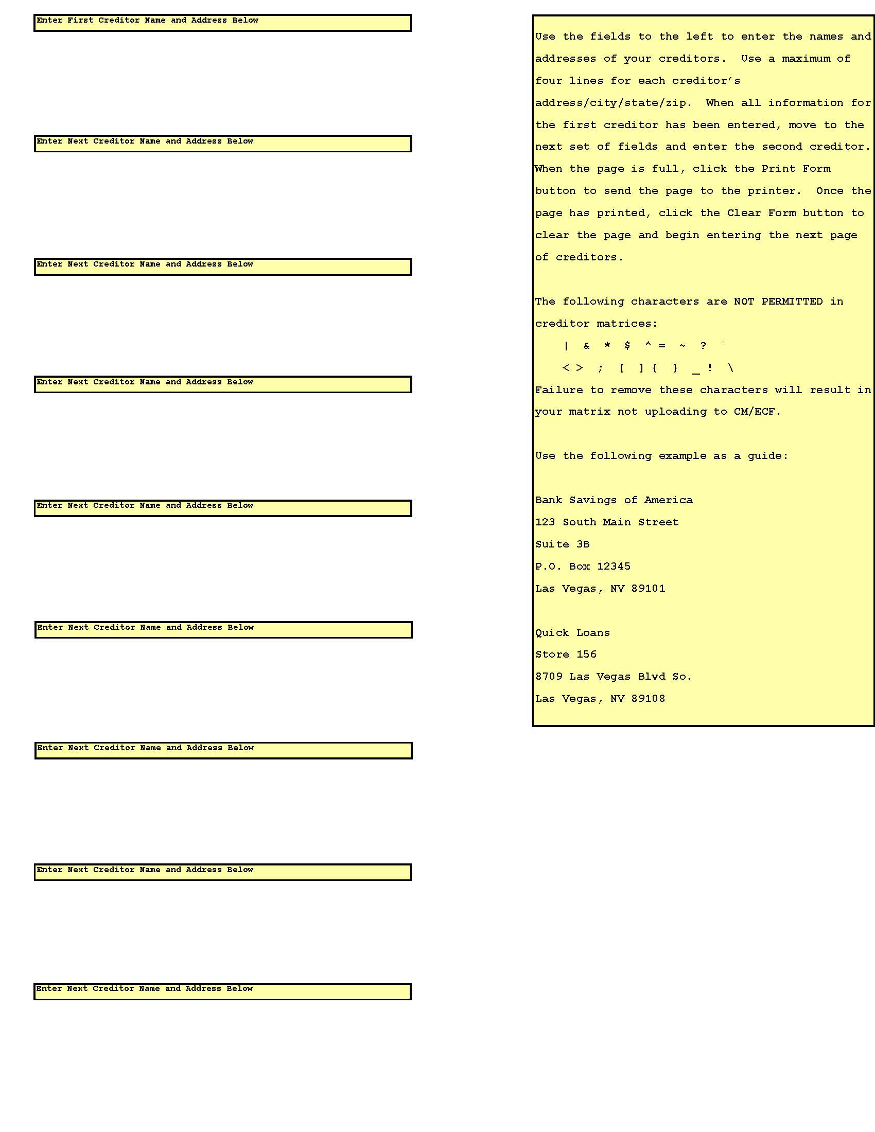Creditor Matrix | Pdf Fpdf Doc Docx | Nevada