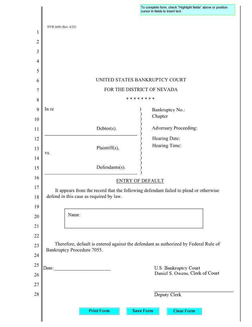 Entry Of Deafult | Pdf Fpdf Doc Docx | Nevada