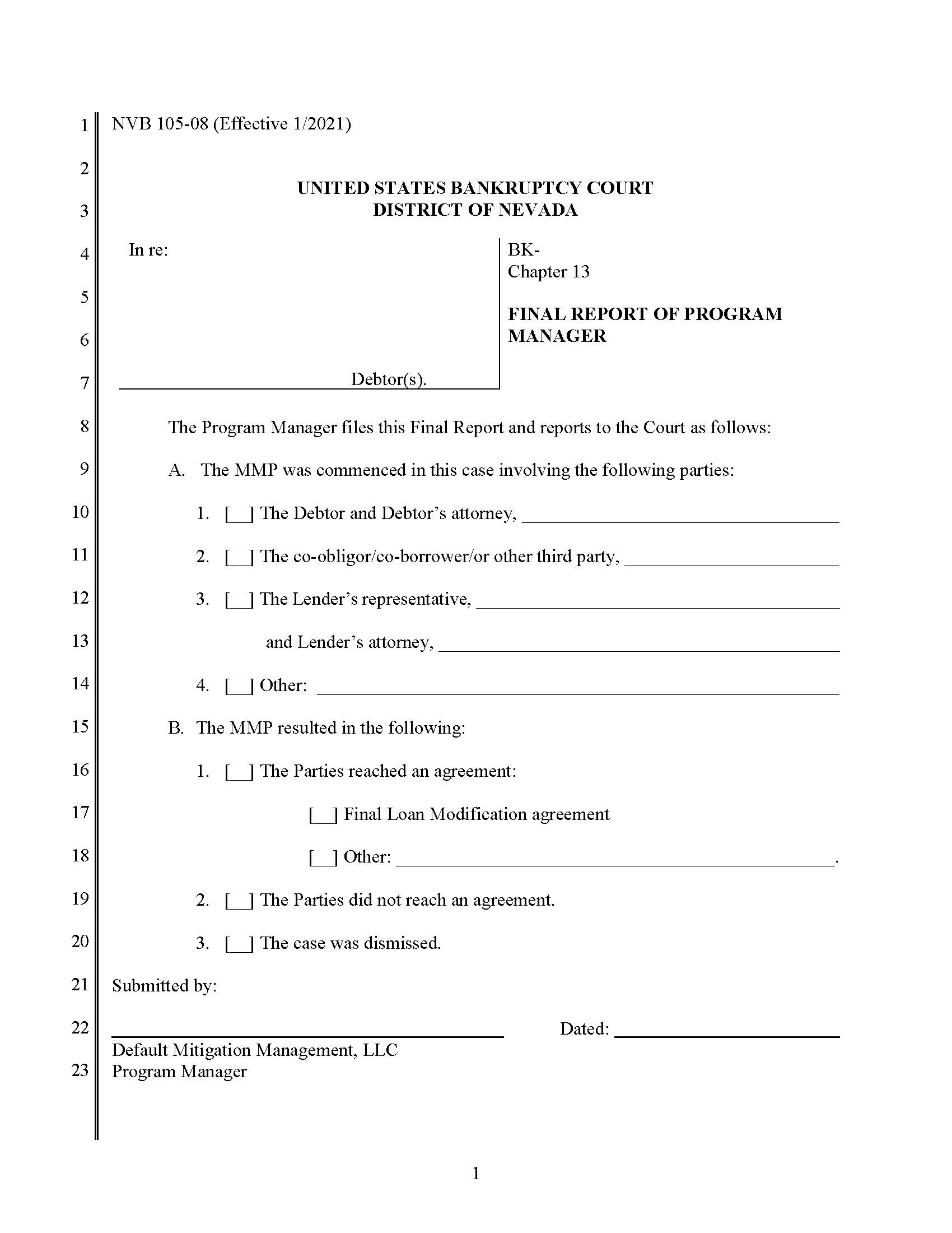 Final Report Of Program Manager {NVB 105-8} | Pdf Fpdf Docx | Nevada