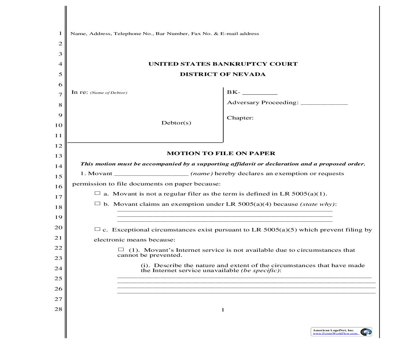 Motion To File On Paper | Pdf Fpdf Doc Docx | Nevada