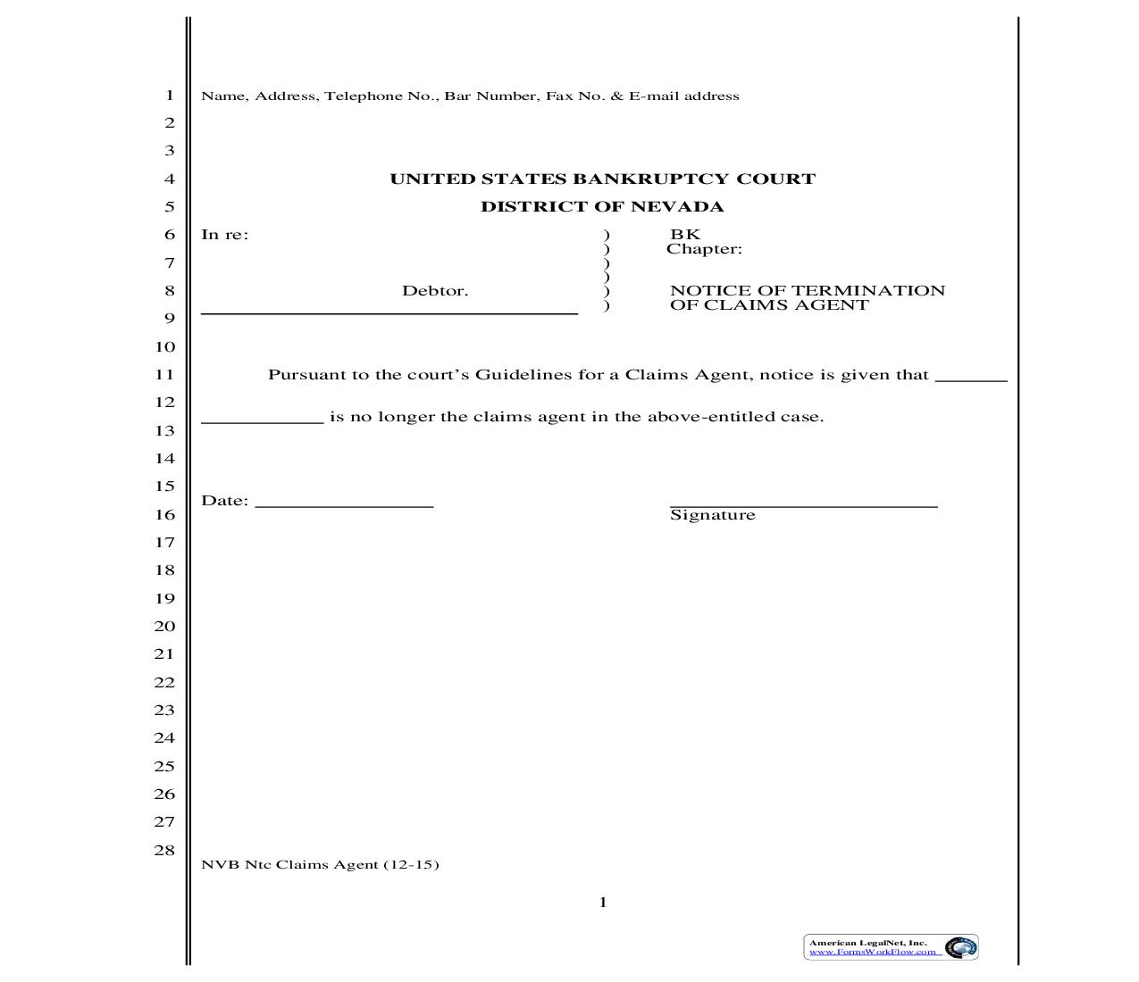 Notice Of Termination Of Claims Agent | Pdf Fpdf Doc Docx | Nevada