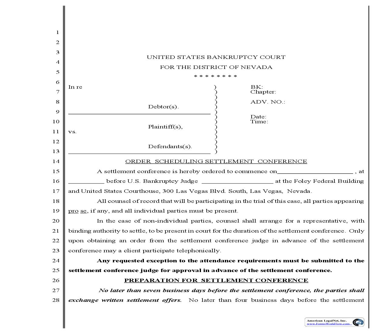 Order Scheduling Settlement Conference - Las Vegas | Pdf Fpdf Doc Docx | Nevada