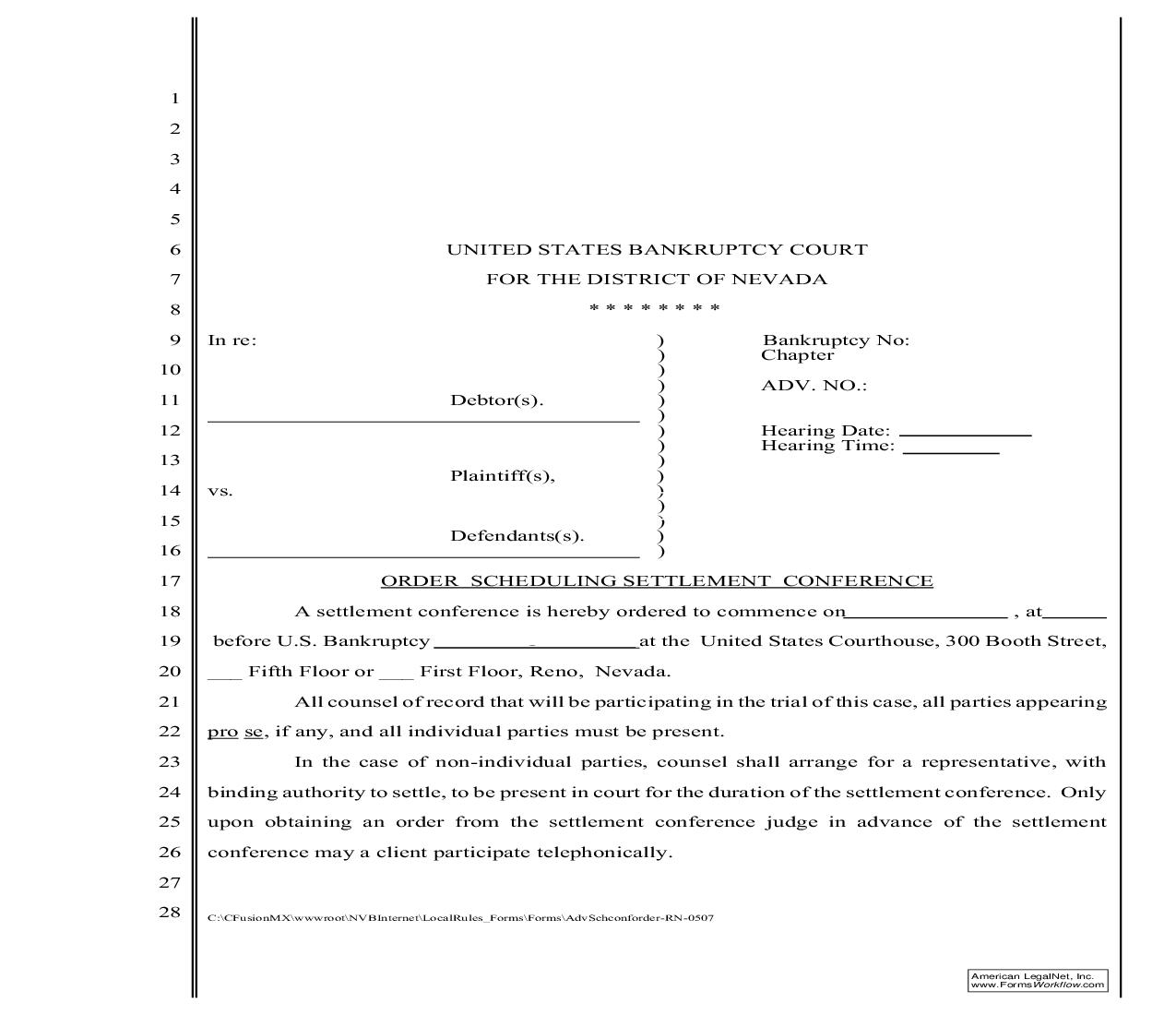 Order Scheduling Settlement Conference - Reno | Pdf Fpdf Doc Docx | Nevada