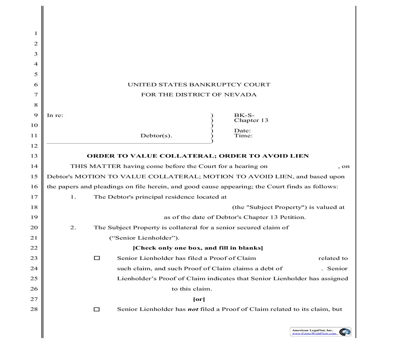 Order To Value Collateral Order To Avoid Lien | Pdf Fpdf Doc Docx | Nevada