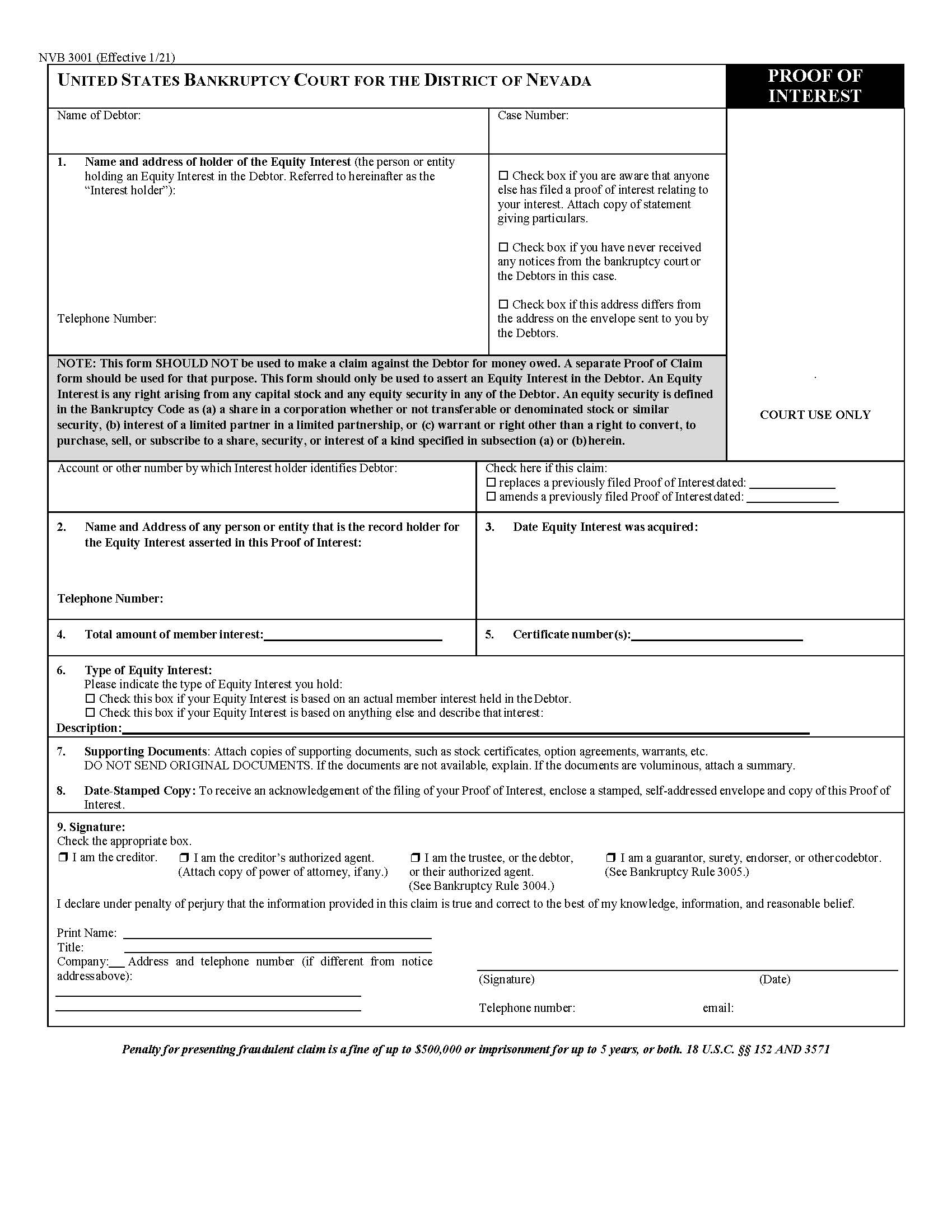 Proof Of Interest {NVB 3001} | Pdf Fpdf Docx | Nevada