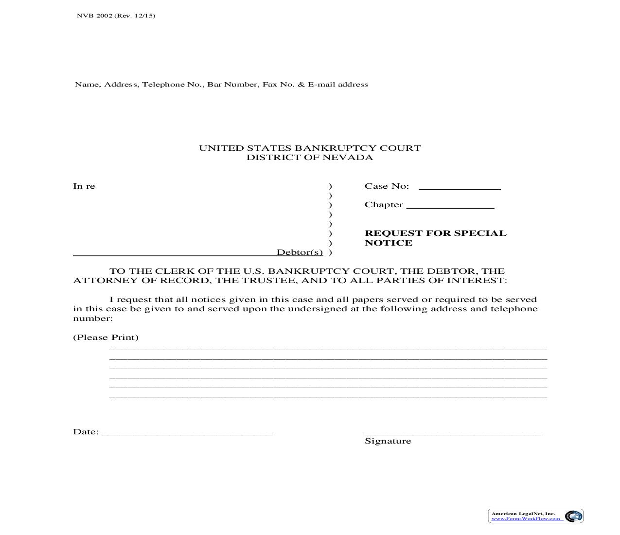 Request For Special Notice | Pdf Fpdf Doc Docx | Nevada