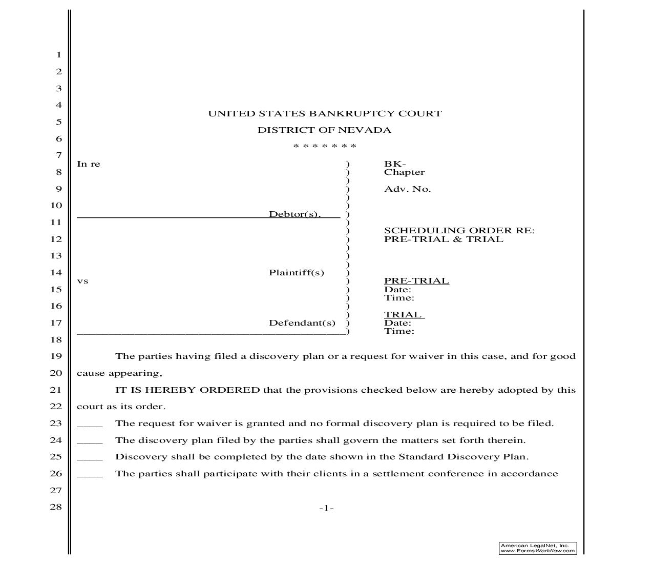 Scheduling Order Re Pre-Trial And Trial | Pdf Fpdf Doc Docx | Nevada