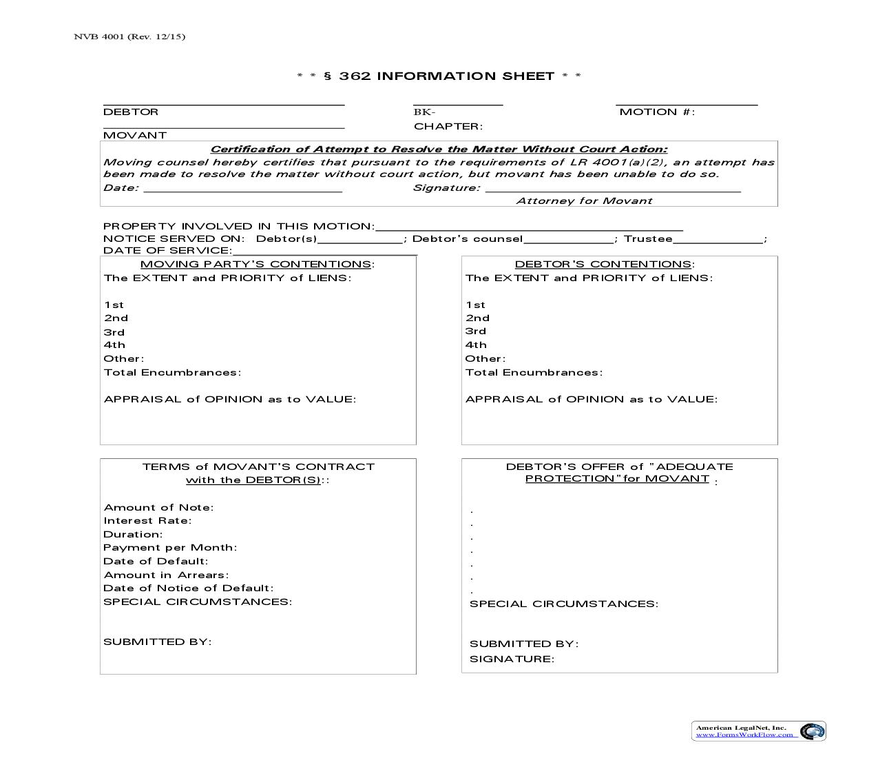 Section 362 Information Sheet | Pdf Fpdf Doc Docx | Nevada