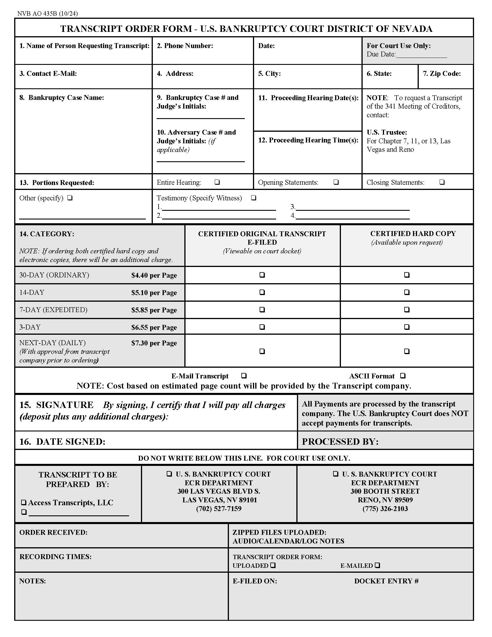 Transcript Order Form {NVB AO 435B} | Pdf Fpdf Docx | Nevada