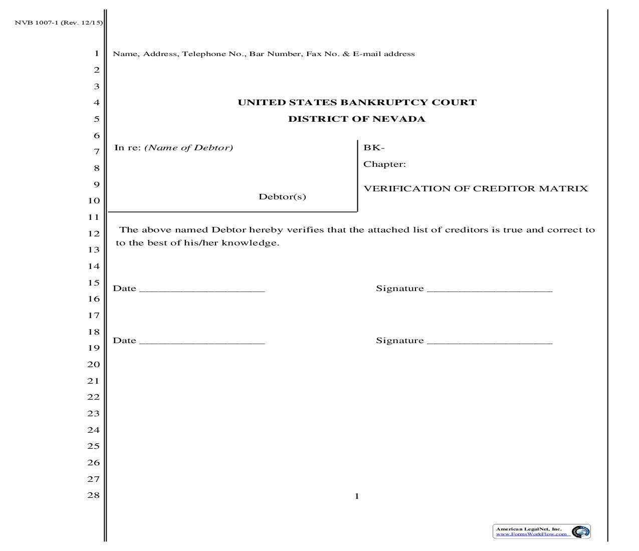 Verification Of Creditor Matrix | Pdf Fpdf Doc Docx | Nevada