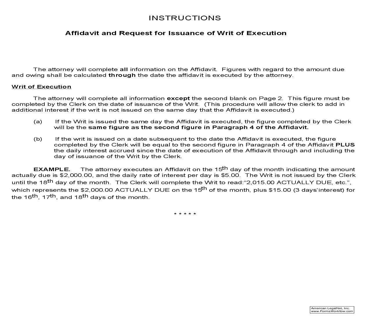 Affidavit And Request For Issuance Of Writ Of Execution (Instructions) | Pdf Fpdf Doc Docx | Nevada