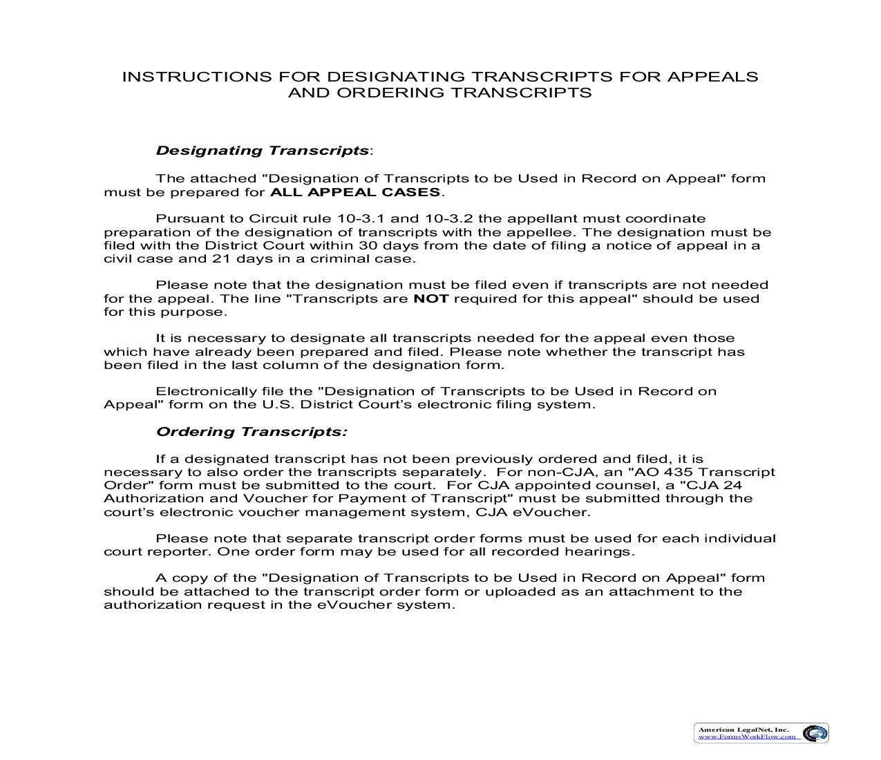 Designation Of Transcripts To Be Used In Record On Appeal | Pdf Fpdf Doc Docx | Nevada